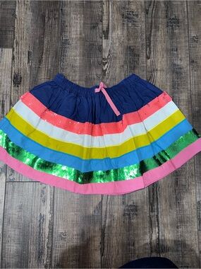 Mini Boden Navy & Pink Multi-Striped Sequin Trim Skirt